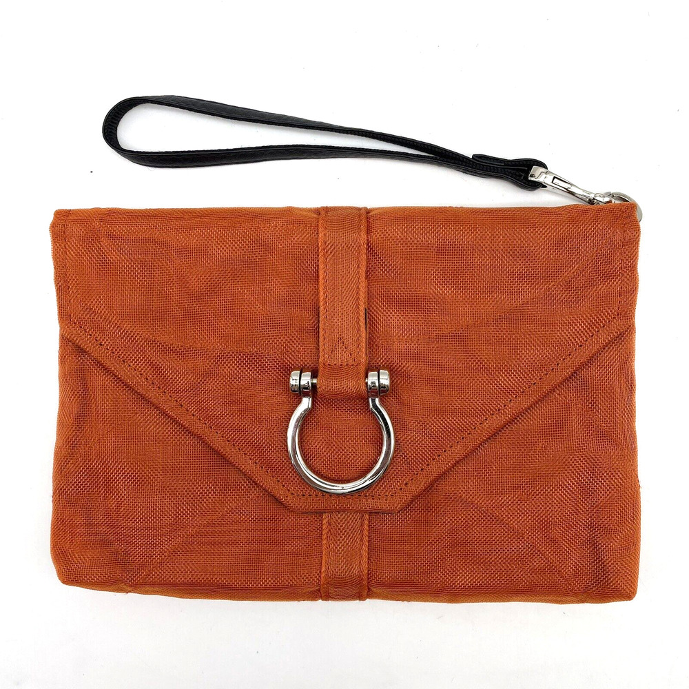 NEW Smateria Burnt Orange Upcycled Plastic Mesh Vegan Envelope Wristlet Clutch